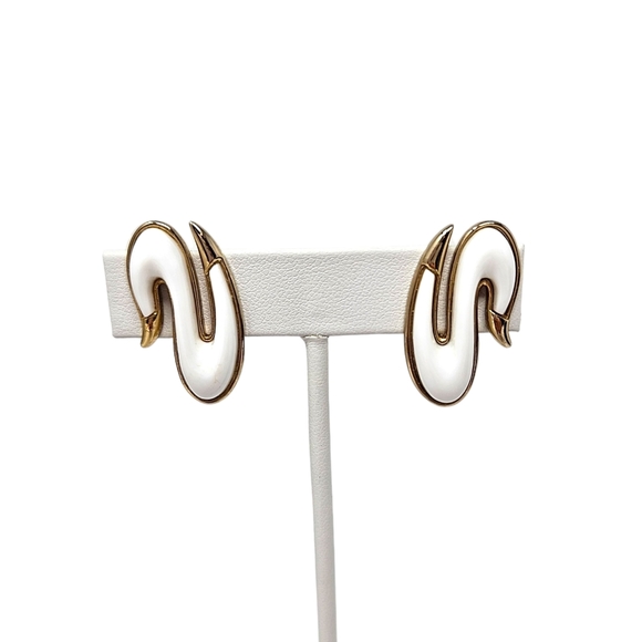 Monet Jewelry - Vintage Monet White Gold Tone Clip On Earrings Signed Rare
